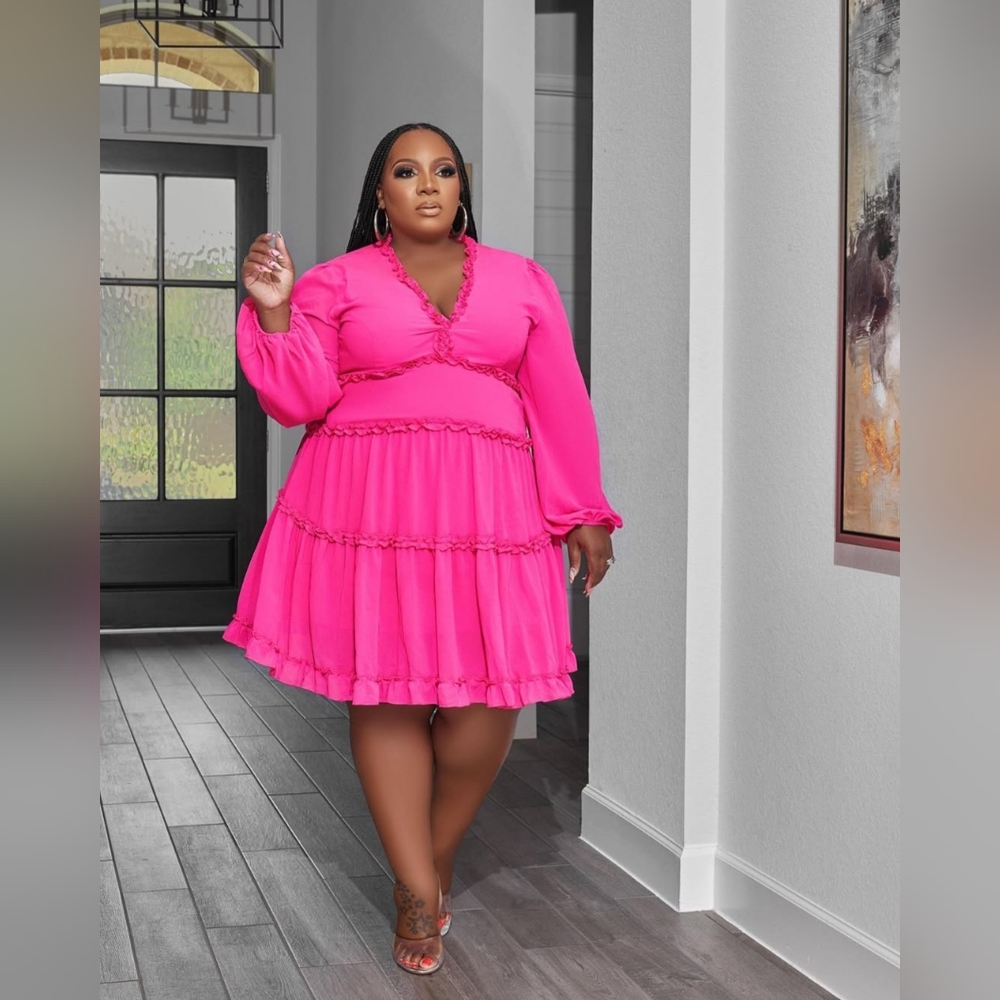 Women's Ruffle Fuchsia Dress